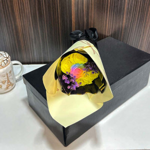 Elegant Preserved Yellow Gradient Flower Bouquet With Gypsophila